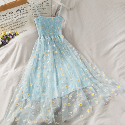 Sleeveless Daisy Dress With Mesh Layer