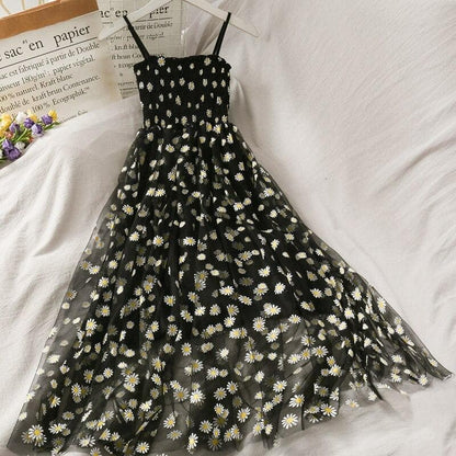 Sleeveless Daisy Dress With Mesh Layer