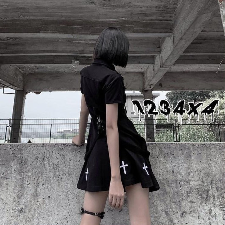Button-Down Dress With Cross Detail (With Or Without Tie)