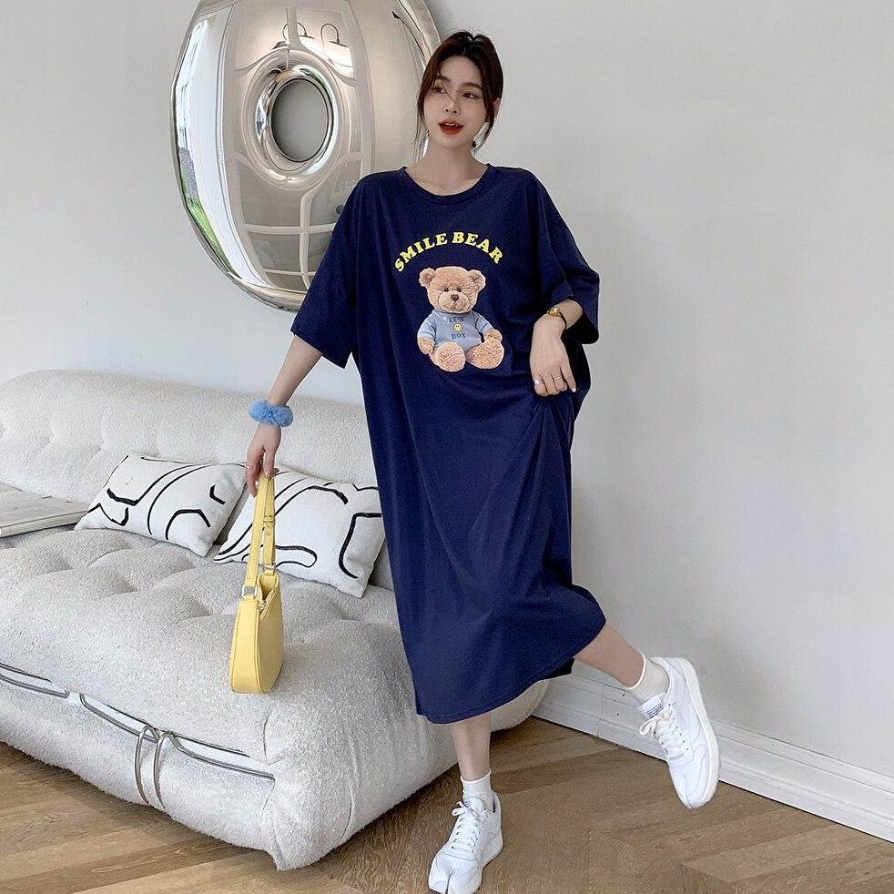 'SMILE BEAR' T-Shirt Dress With Bear Print