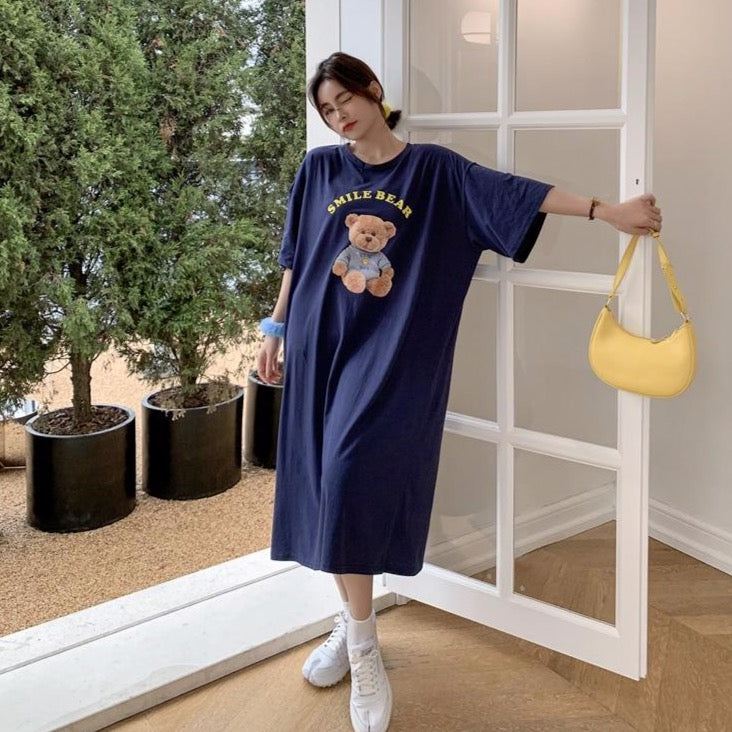 'SMILE BEAR' T-Shirt Dress With Bear Print