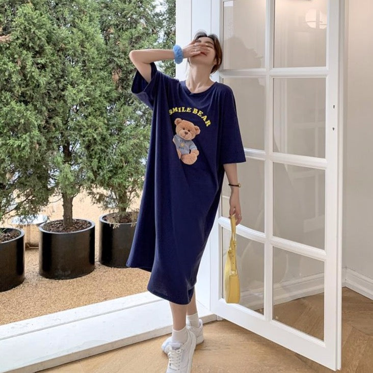 'SMILE BEAR' T-Shirt Dress With Bear Print