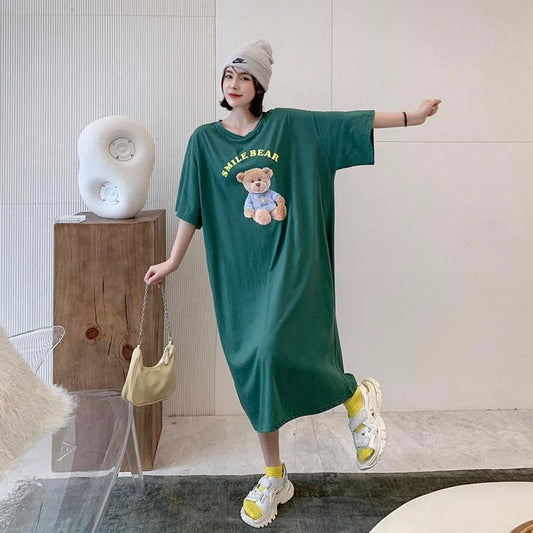'SMILE BEAR' T-Shirt Dress With Bear Print