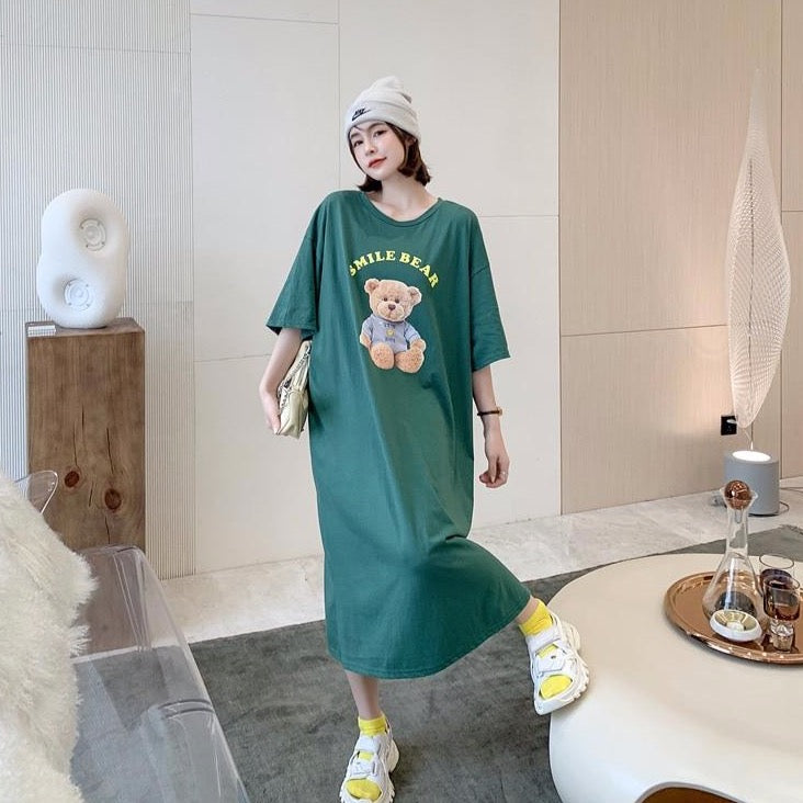 'SMILE BEAR' T-Shirt Dress With Bear Print
