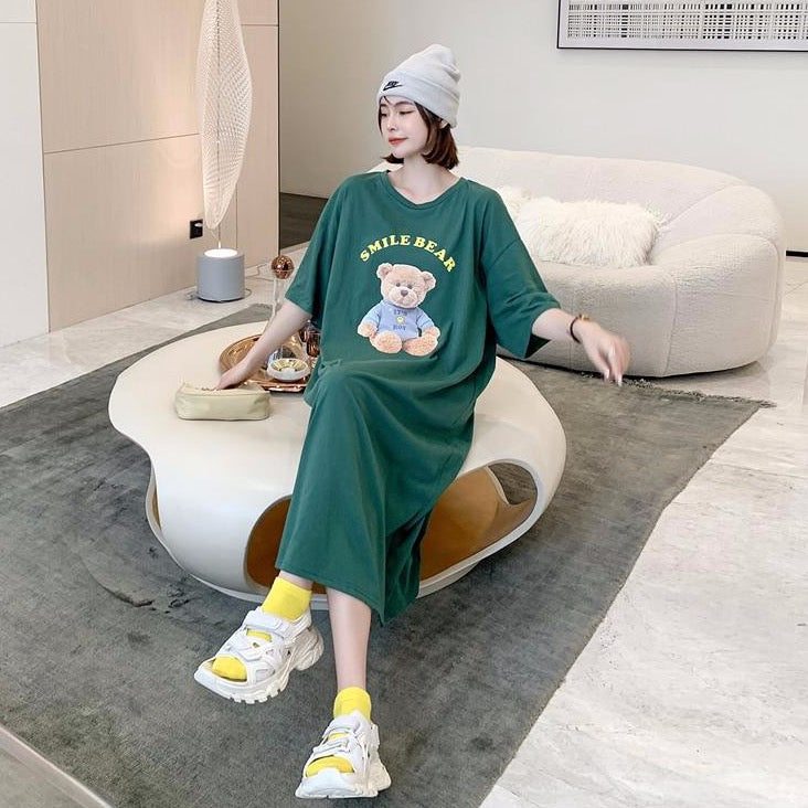 'SMILE BEAR' T-Shirt Dress With Bear Print