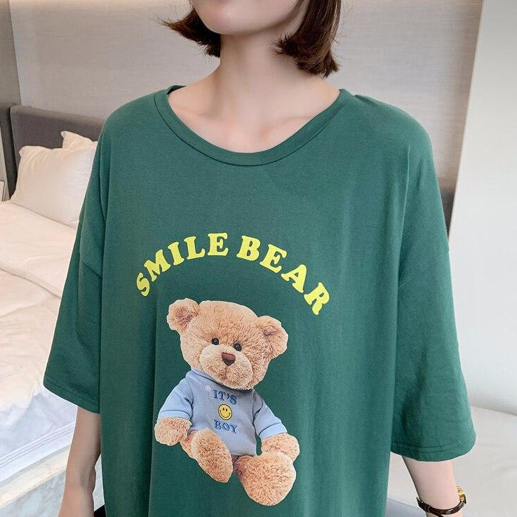 'SMILE BEAR' T-Shirt Dress With Bear Print