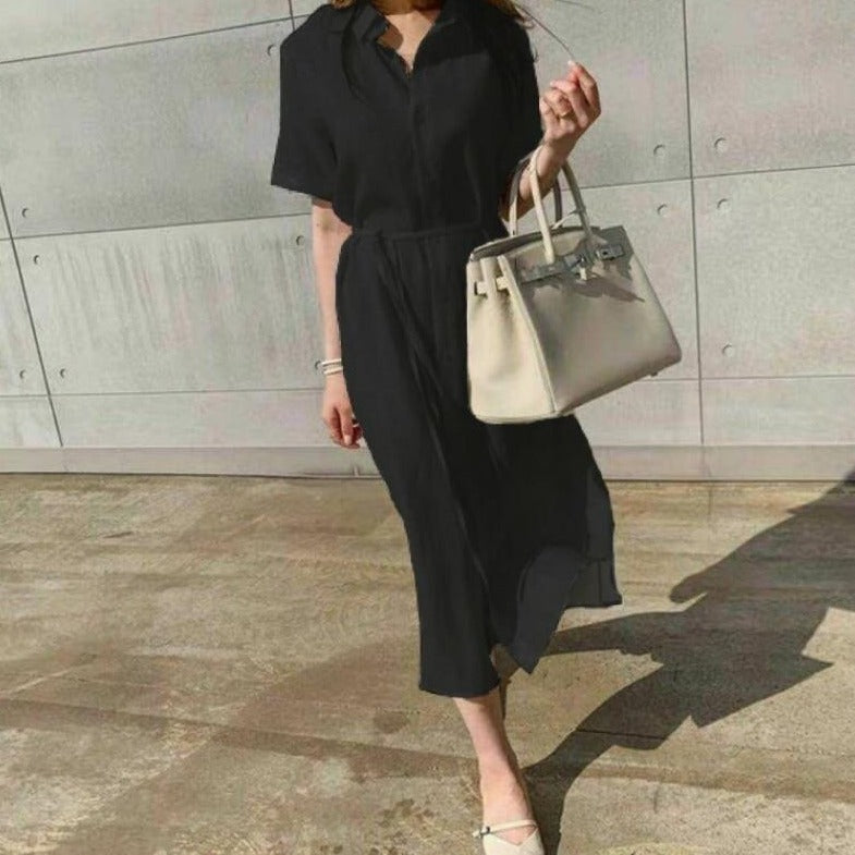 Button-Down Dress With Waist Band