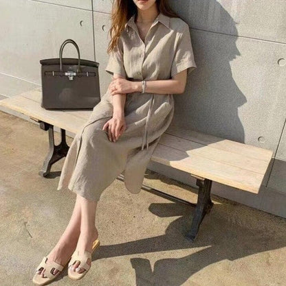 Button-Down Dress With Waist Band
