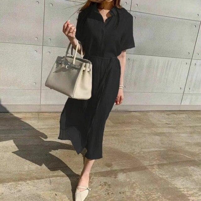 Button-Down Dress With Waist Band