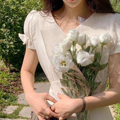 Shortsleeved Dress With V-Neck