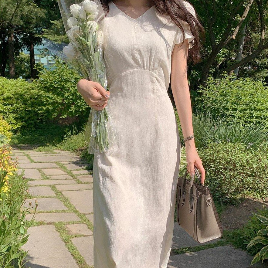 Shortsleeved Dress With V-Neck
