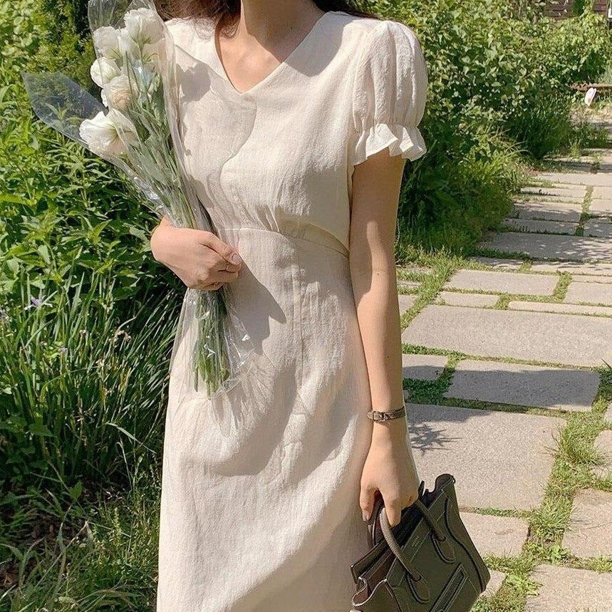 Shortsleeved Dress With V-Neck