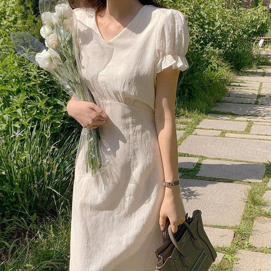 Shortsleeved Dress With V-Neck