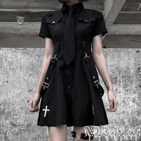 Button-Down Dress With Cross Detail (With Or Without Tie)