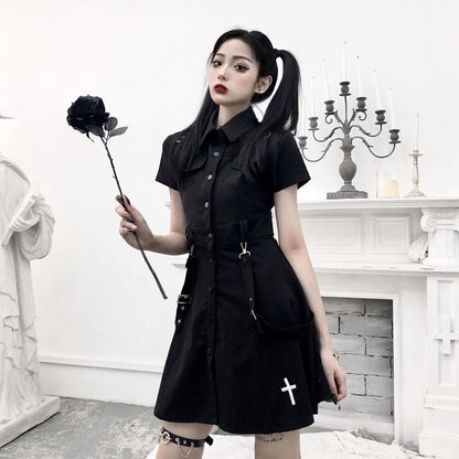 Button-Down Dress With Cross Detail (With Or Without Tie)