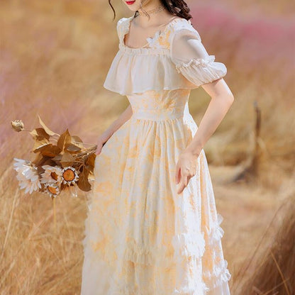 Layered Ruffle-Dress With Short Sleeves