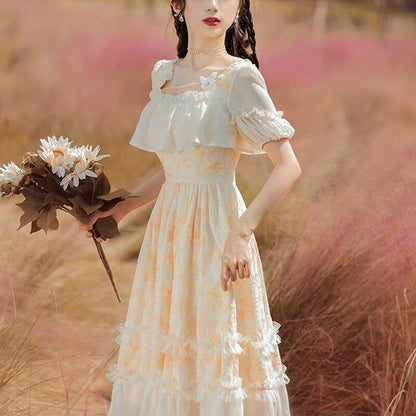 Layered Ruffle-Dress With Short Sleeves