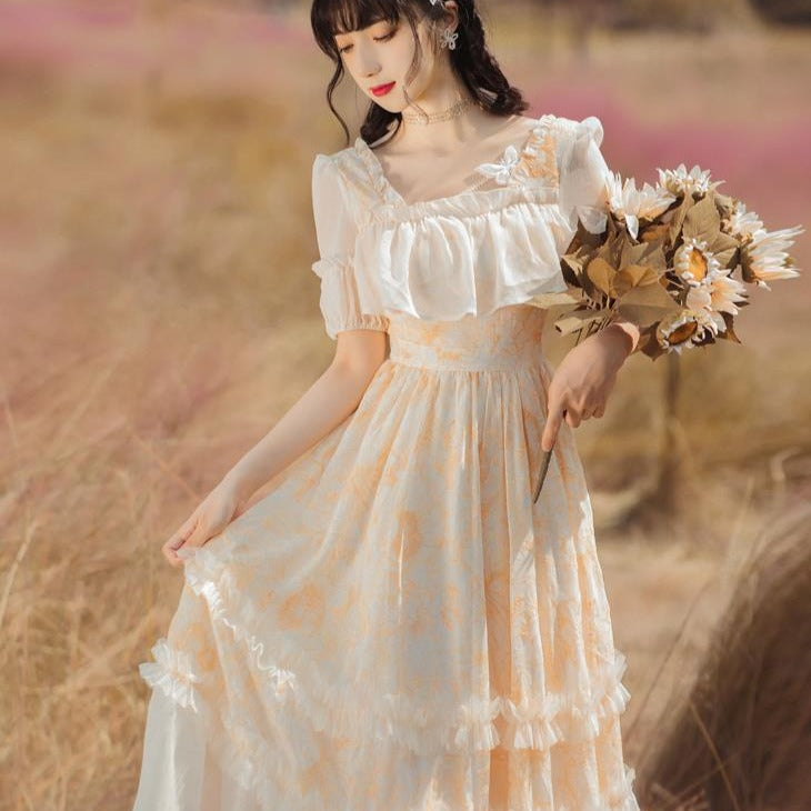 Layered Ruffle-Dress With Short Sleeves