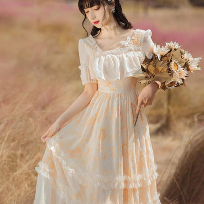 Layered Ruffle-Dress With Short Sleeves