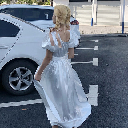 Maxi Dress With Puff Sleeves And Waistband