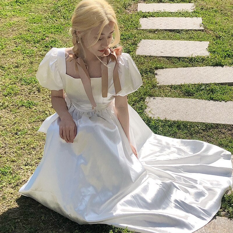 Maxi Dress With Puff Sleeves And Waistband