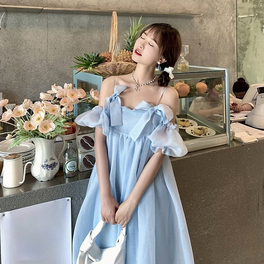 Off-Shoulder Dress With Bow Decoration