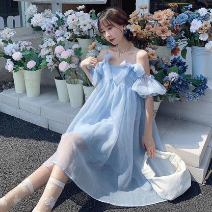 Off-Shoulder Dress With Bow Decoration