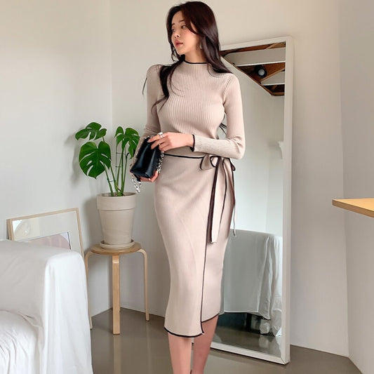 Longsleeved Midi Dress With Waistband
