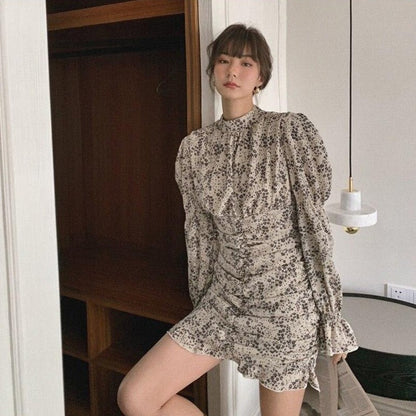 Floral Dress With Ruffles And Long Sleeves