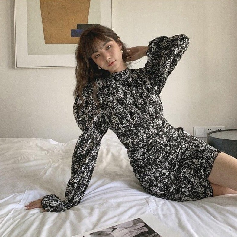 Floral Dress With Ruffles And Long Sleeves