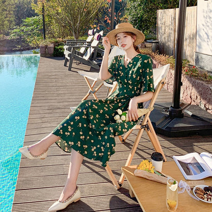 Midi Dress With Cherry Pattern