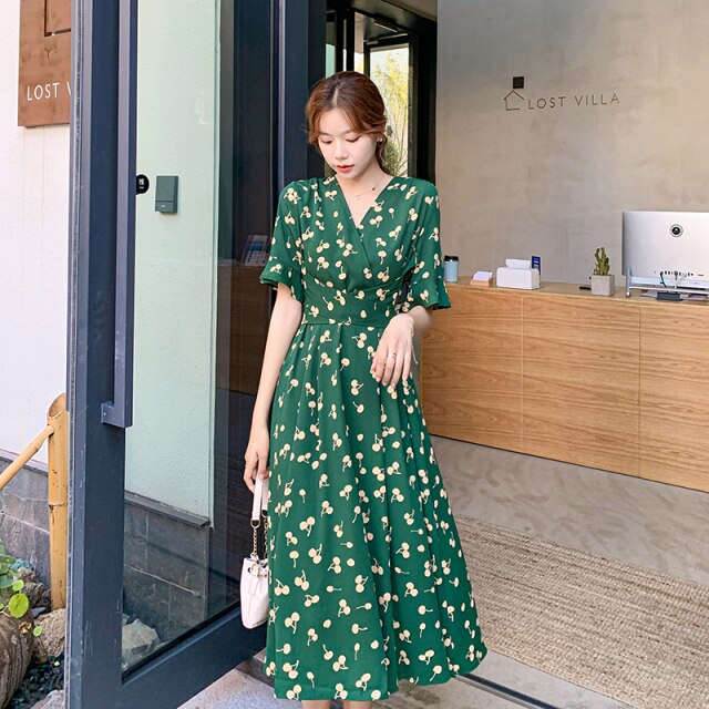 Midi Dress With Cherry Pattern