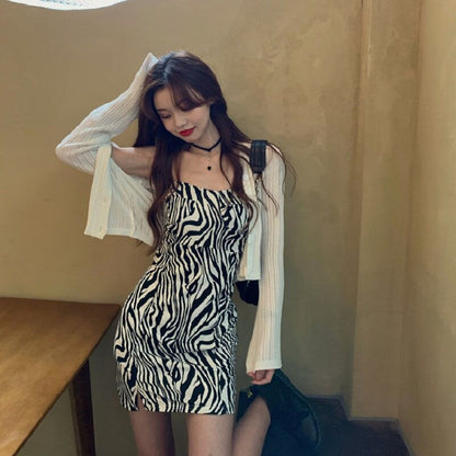 Mini Dress With Zebra Print And Spaghetti Straps
