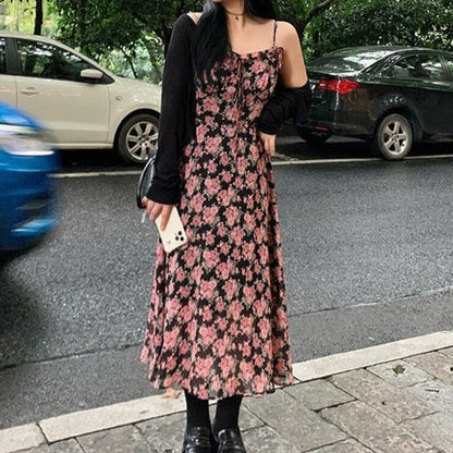 Outfit-Set: Floral Dress + Button-Down Cardigan